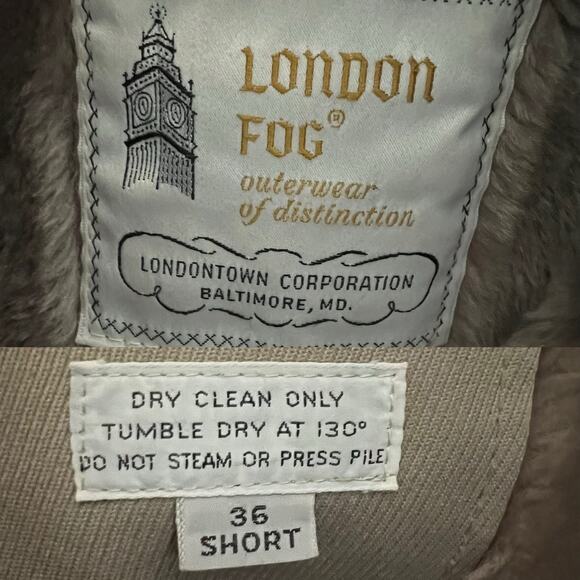 Vintage London Fog 60s Olive Green Faux Fur Lined Peacoat 36 Short Old Hollywood - Picture 9 of 17